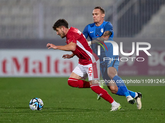 Juan Corbalan of the Malta national soccer team is in action during the friendly international soccer match between Malta and Slovenia at th...