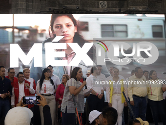 Xochitl Galvez, the presidential candidate for the Fuerza y Corazon por Mexico coalition, is delivering a speech during a presidential campa...