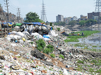 Plastic waste is floating in the polluted Buriganga River in Dhaka, Bangladesh, on March 23, 2024. Bangladesh is reportedly ranked 10th amon...
