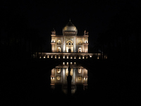 The Safdarjung Tomb is illuminated before the Earth Hour environmental campaign in New Delhi, India, on March 24, 2024. (