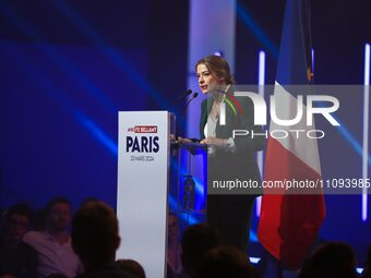 Celine Imart, the number two candidate on the Les Republicains (LR) list for the upcoming June European elections, is addressing the party's...