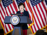 Sen. Susan Collins (R-ME)) speaks at a ceremony awarding a Congressional Gold Medal to the United States World War II Ghost Army, Washington...