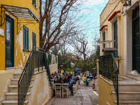  A street in Plaka, an old historical neighborhood in Athens, Greece on March 16th, 2024.  (
