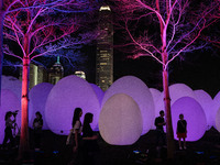People are viewing ''Continuous'' by teamLab in Tamar Park, Hong Kong, China, on March 24, 2024. (