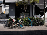 Bicycles are parked in Larissa, Greece, on March 24, 2024. A city that is giving space to pedestrians and bicycles is becoming friendlier an...