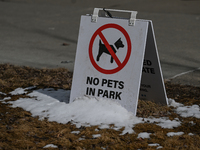 EDMONTON, CANADA - MARCH 24:
No Pets In Park sign seen in downtown Edmonton, on March 24, 2024, in Edmonton, Alberta, Canada. (