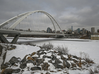 EDMONTON, CANADA - MARCH 23:
A general view of the signature Walterdale Bridge across the North Saskatchewan River in Edmonton, on March 23,...