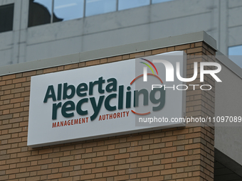 EDMONTON, CANADA - MARCH 23:
Alberta recycling managment authority sign seen in downtown Edmonton area, on March 23, 2024, in Edmonton, Albe...