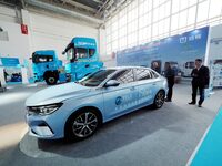 Visitors are viewing a ''hybrid car'' at the 2024 Beijing International Hydrogen Energy Technology and Equipment Exhibition at the China Int...