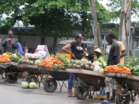 Fruit and vegetable sellers are waiting for buyers as most raw food vendors are recording low sales during the Ramadan period in Ogba, Lagos...