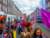 People are celebrating in the multicultural Transvaal neighborhood of The Hague, Netherlands, on March 25, 2024, where the largest Indian po...