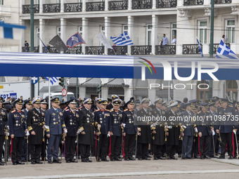 Senior officers are attending the military parade in central Athens. (