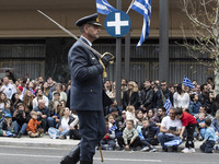 People are attending the military parade marking Greece's Independence Day in central Athens, Greece, on March 25, 2024. The date, March 25,...