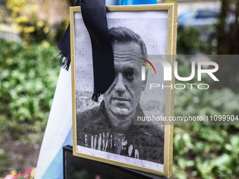 A picture of Alexei Navalny is seen in front of the Russian Consulate General in Krakow, Poland on March 25th, 2024. Navalny, 47, Russian op...