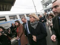 Valerie Pecresse, President of the Regional Council of Ile-de-France, is visiting the RER C line in Bretigny-sur-Orge, outside Paris, on Mar...