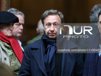 French radio and TV host Stephane Bern is leaving after attending the funeral ceremony of France's former Minister of Culture, writer, and T...