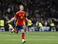 Dani Omo of Spain is celebrating a goal during the friendly match between Spain and Brazil at Santiago Bernabeu Stadium in Madrid, Spain, on...