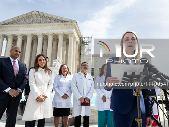 Erin Hawley, Senior Counsel of Alliance Defending Freedom, speaks to the press following oral arguments Food and Drug Administration v. Alli...