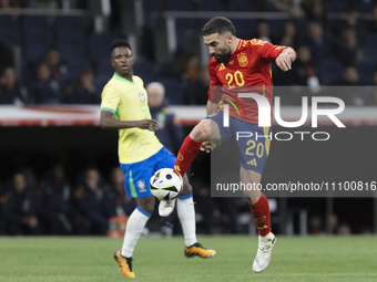 Daniel Carvajal of Spain is in action during the friendly match between Spain and Brazil at Santiago Bernabeu Stadium in Madrid, Spain, on M...