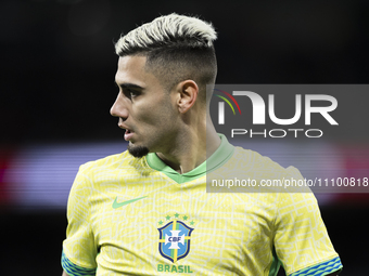 Andreas Pereira of Brazil is playing during the friendly match between Spain and Brazil at Santiago Bernabeu Stadium in Madrid, Spain, on Ma...