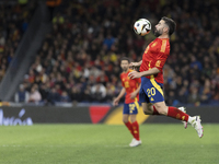 Daniel Carvajal of Spain is controlling the ball during the friendly match between Spain and Brazil at Santiago Bernabeu Stadium in Madrid,...