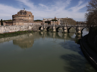A view of the Castel Sant'Angelo and Tiber river in Rome, Italy on March 25, 2024. (