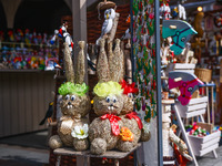 Decorations at the traditional Easter Market at the Main Square in Krakow, Poland on March 26th, 2024. Colourful Easter eggs, handmade decor...