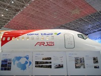 A prototype of the ARJ21 passenger jet is being displayed at the COMAC Shanghai Aircraft Design and Research Institute in Shanghai, China, o...