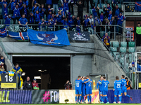 Icelandic players are celebrating after scoring a goal during the UEFA EURO 2024 Play-Offs final match between Ukraine and Iceland in Wrocla...