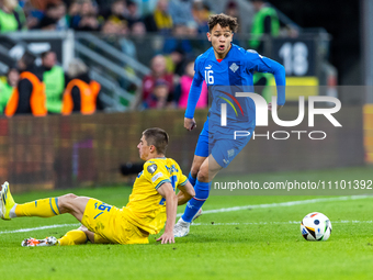 Vitaliy Mykolenko and Mikael Anderson are playing in the UEFA EURO 2024 Play-Offs final match between Ukraine and Iceland in Wroclaw, Poland...