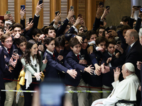 Pope Francis during the general audience at Paul VI hall in Vatican on March 27, 2024. (