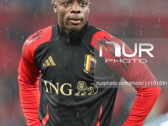 Jeremy Doku of Manchester City and Belgium is warming up before the International Friendly soccer match between England and Belgium at Wembl...