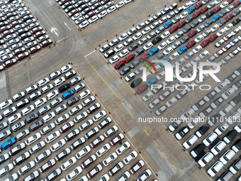 Vehicles are gathering to be loaded for export at the port of Lianyungang in Jiangsu Province, China, on March 27, 2024. (