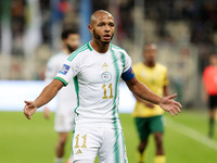 Yacine Brahimi is reacting during the international friendly match between Algeria and South Africa in Algiers, Algeria, on March 26, 2024....