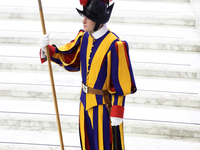 Swiss Guard during the general audience at Paul VI hall in Vatican on March 27, 2024. (