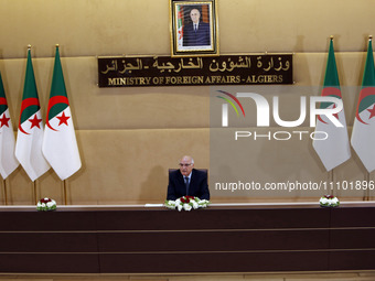 The Algerian Minister of Foreign Affairs, Ahmed Attaf, is hosting a press conference in Algiers, Algeria, on March 26, 2024. He is assuring...
