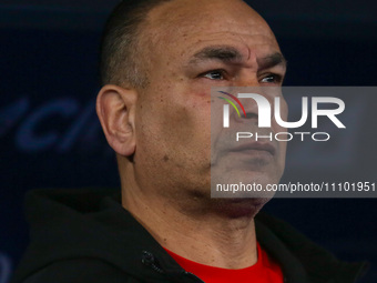 Ibrahim Hassan, the coach of the Egyptian national team, is looking sad before the football match against Croatia in the final of the intern...