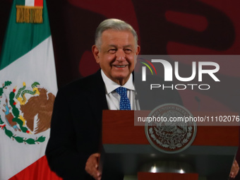 In Mexico City, Mexico, on March 27, 2024: The President of Mexico, Andres Manuel Lopez Obrador, is speaking at the morning press conference...