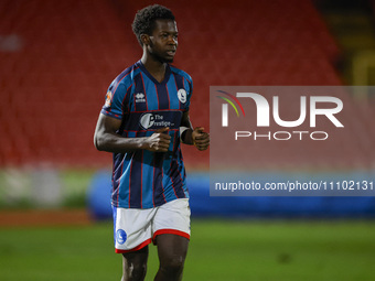 Kwaku Oduroh is playing for Hartlepool United in the Vanarama National League match against Gateshead at the Gateshead International Stadium...