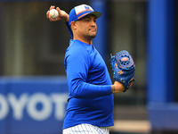 New York Mets relief pitcher Sean Manaea #59 is working out at Citi Field in Corona, New York, on March 27, 2024. (