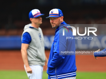 Jeremy Hefner #65, the pitching coach for the New York Mets, is participating in workouts at Citi Field in Corona, New York, on March 27, 20...