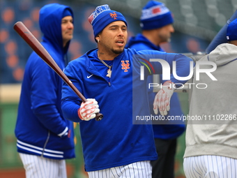 Francisco Alvarez #4 of the New York Mets is taking batting practice during workouts at Citi Field in Corona, New York, on March 27, 2024. (