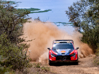 Drivers Ott Tanak and co-driver Martin Jarveoja of the Hyundai Shell Mobis World Rally Team are facing the test of the shakedown in their Hy...