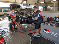 Takamoto Katsuta and his co-driver Aaron Johnston of Team Toyota Gazoo Racing WRT are servicing their Toyota GR Yaris Rally1 Hybrid in the s...