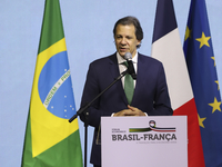 Minister of Finance Fernando Haddad is speaking during the Brazil-France Economic Forum at Fiesp on Avenida Paulista in Sao Paulo, Brazil, o...