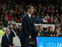 Coach Tom Bialaszewski of Itelyum Varese is coaching during the FIBA Europe Cup match between Openjobmetis Varese and Nymburk basketball in...
