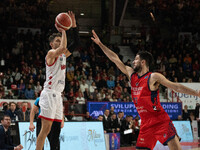 Davide Moretti of Itelyum Varese is playing during the FIBA Europe Cup match between Openjobmetis Varese and Nymburk basketball in Varese, I...