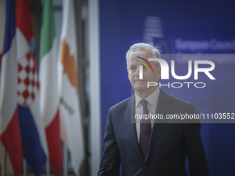 Prime Minister of Norway Jonas Gahr Store attends the European Council summit at the headquarters of the European Union in Brussels for the...