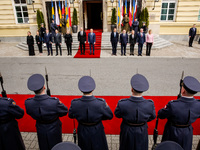 Prime Minister of Poland, Donald Tusk (7. right), Prime Minister of Ukraine, Denys Shmyhal (6. right) and Polish and Ukrainian delegation aw...