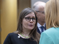 Prime Minister of Iceland Katrin Jakobsdottir before the round table session on the second of the European Council summit at the EU headquar...